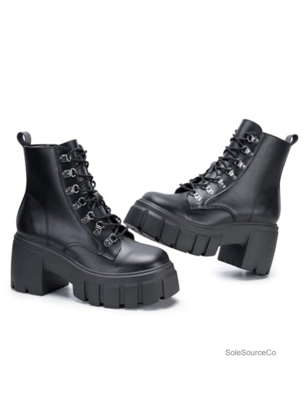 Women's Chunky Platform Combat Boots Lace Up Ankle Booties Block Heel